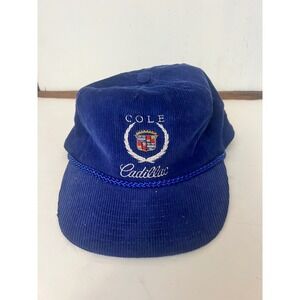 Vintage Cole Cadillac Corduroy Hat Blue Nissin Cap Embroidered Rope Snapback Hat